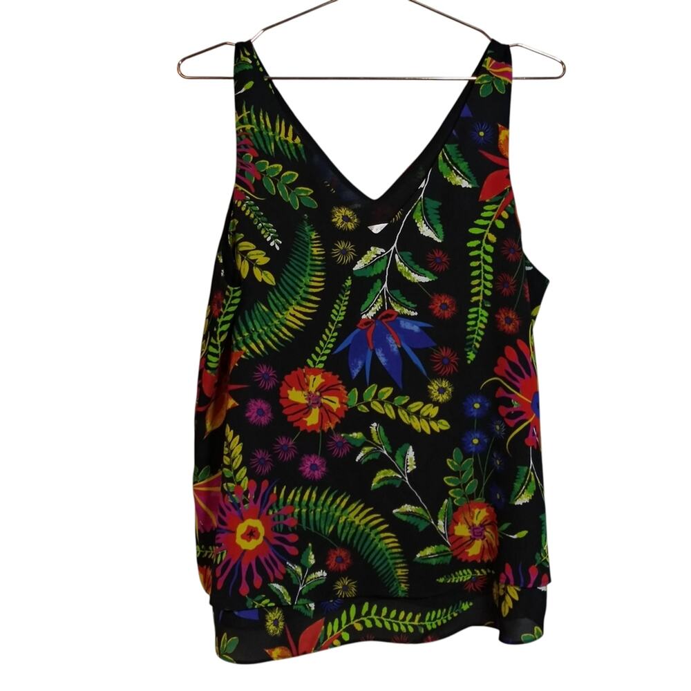 Violet + Claire Black Vibrant Colorful Floral Chiffon Tank Size M